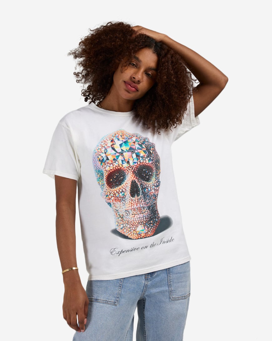 Shop Graphic Tees Crystal Bedazzled Skull Tee WGN-234 white