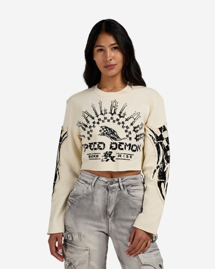 Shop Smoke Rise Crop Rhinestone Graphic Long Sleeve Crewneck