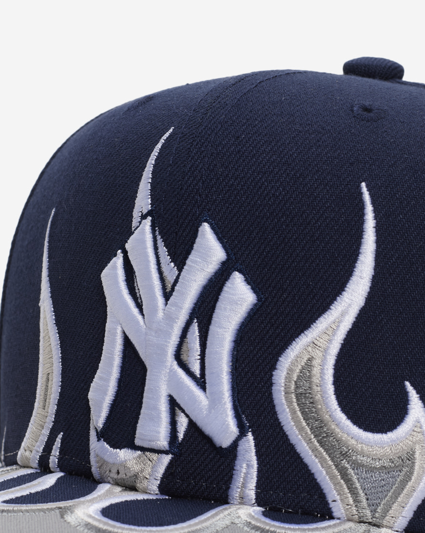 Shop Mitchell Ness New York Yankees Pro Crown Flames Snapback Hat