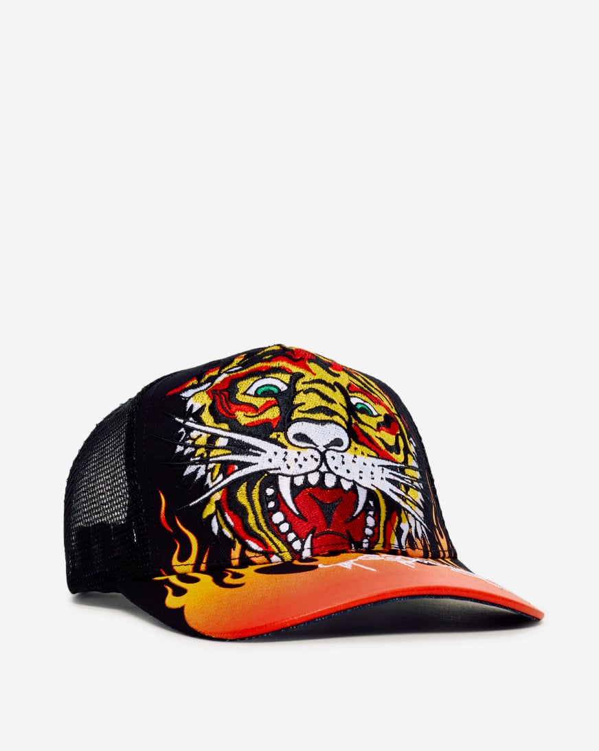 Shop Ed Hardy Embroidery Tiger Flame Trucker Hat EHH0001-24 multi