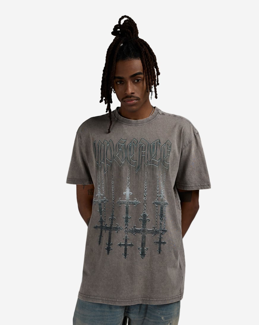 Shop Upscale Chrome Hanging Crosses Acid Washed Tee MTUS524A-02726
