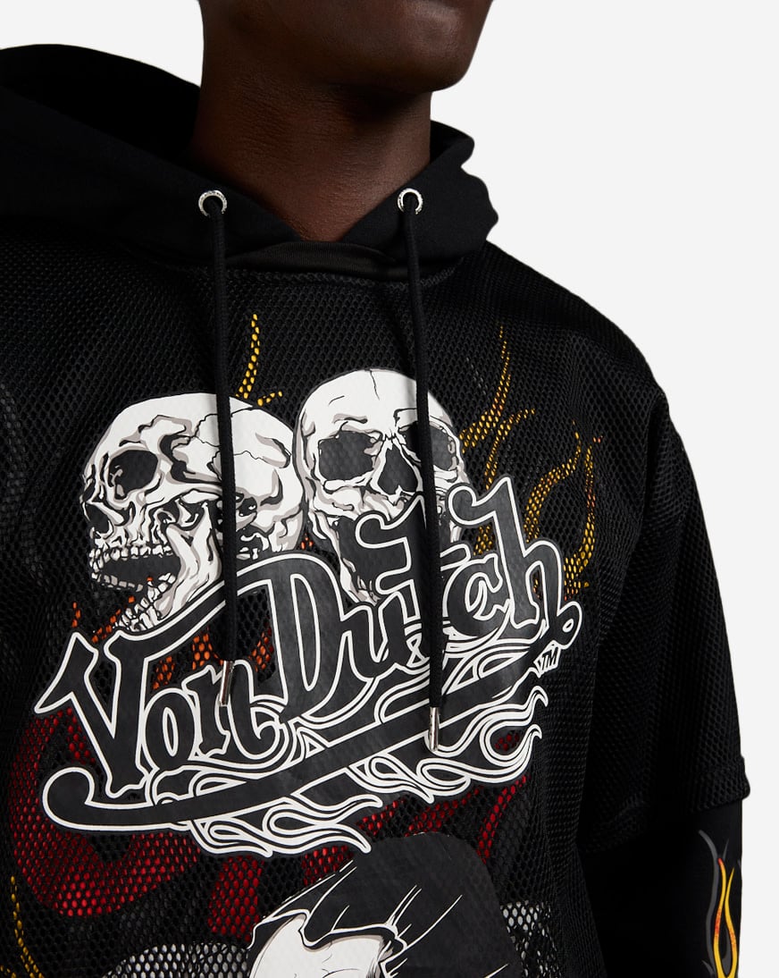 Shop Von Dutch Flame Print Mesh 2-Fer Hoodie 4VND2A7443-BLK black