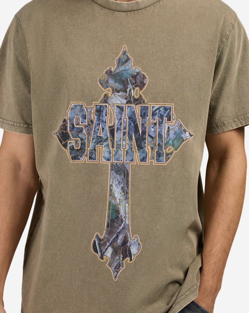 Shop Mister Tee Camo Saint Cross Tee MTUS495A-US-03254 beige
