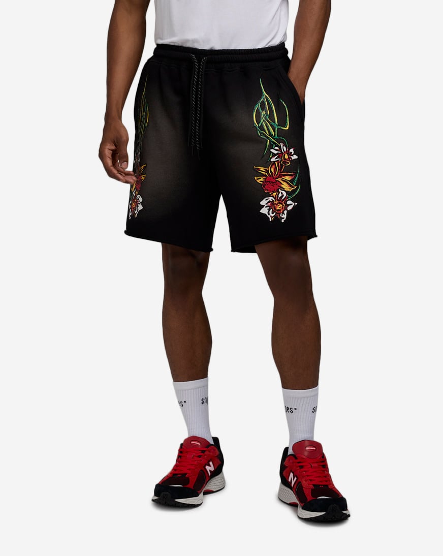 Shop Smoke Rise Printed Terry Shorts KS25264SN-BLK black