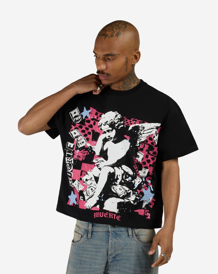 Shop Hasta Muerte Silent Moves Cropped Tee SILENTMVS-05 black
