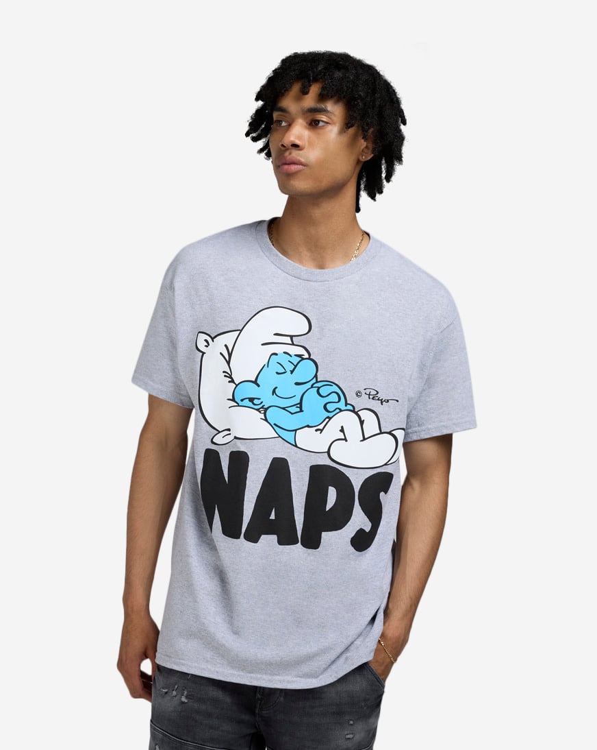 [ JEANS] Back Graphics Relax T-Shirt ★人気★ Shop Graphic Tees Smurf Naps Sleepy Tee SMF1880XX grey