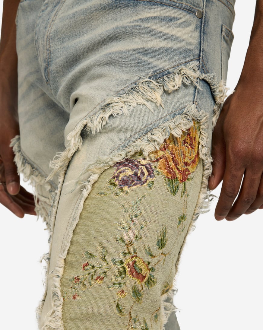 Shop Smoke Rise Tapestry Panel Monogram Jeans JP24513SNZ-BLU