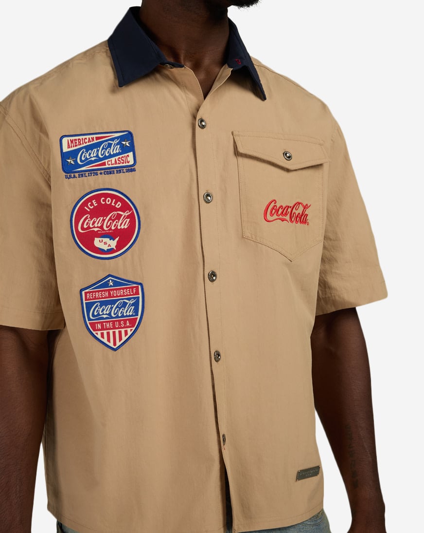 coca cola dress shirt Printed Button up Shirt Woven RED COCA COLA / S