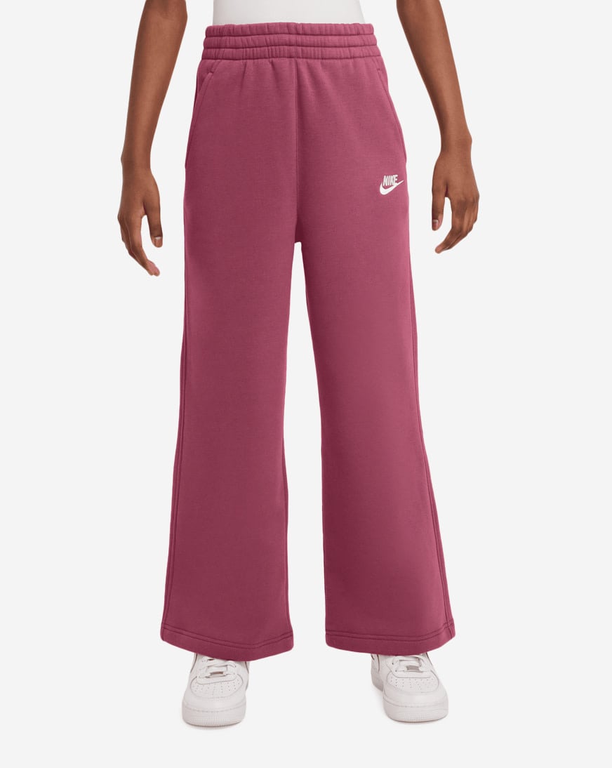Shop Nike Big Kids' Club Fleece Wide Leg Pants FZ6774-634 pink