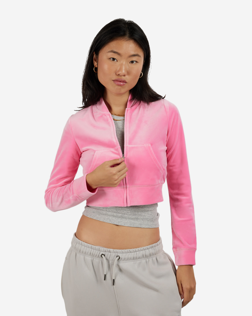 Monogram Cropped Velour Bomber Jacket