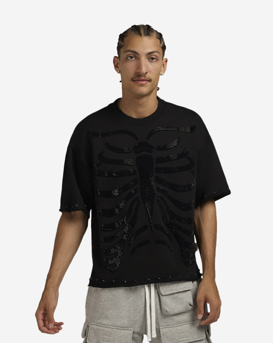 Shop BKYS Apparel Skeleton Print Terry Cropped Tee T1285-BLK black