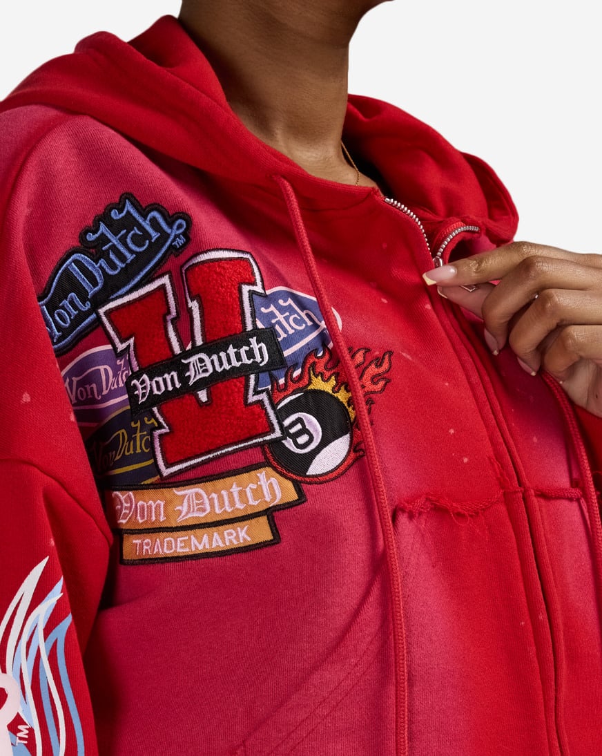 Shop Von Dutch Cropped Full Zip Hoodie VND2B0071SN red | SNIPES USA