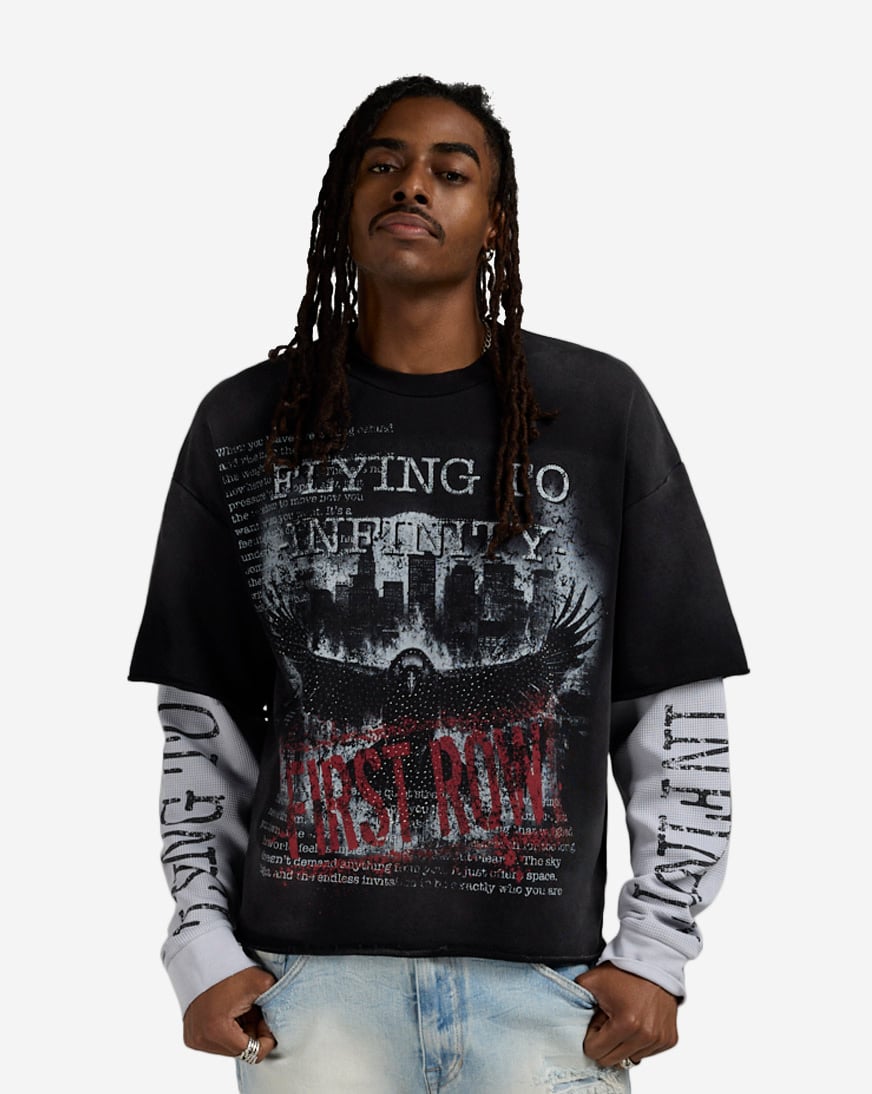 Shop First Row Flying To Infinity Long Sleeve Tee FRF3026S-BLKWHT