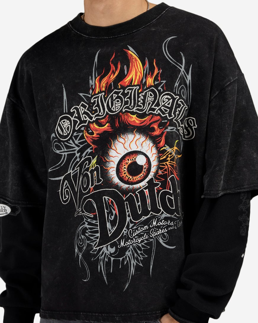 Shop Von Dutch Fleece Embroidery Patch Long Sleeve Boxy 2-Fer Tee