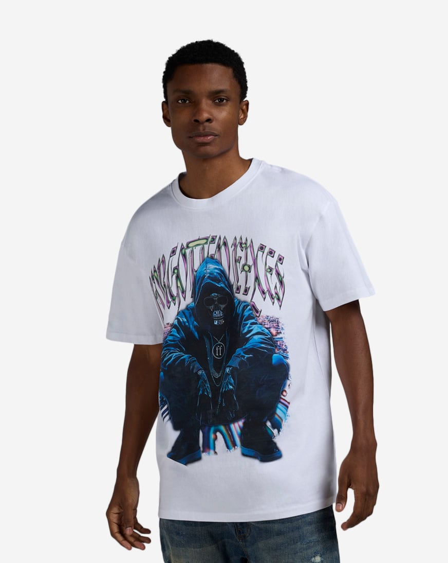 Shop Forgotten Faces Neo Hooded Skull Tee FOFUS142-00220 white