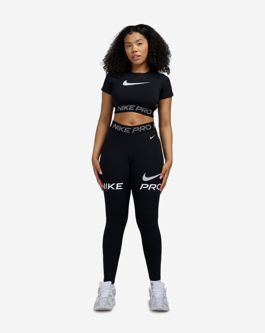Shop Nike Pro Dri-FIT Short-Sleeve Cropped Top HV3673-010 black