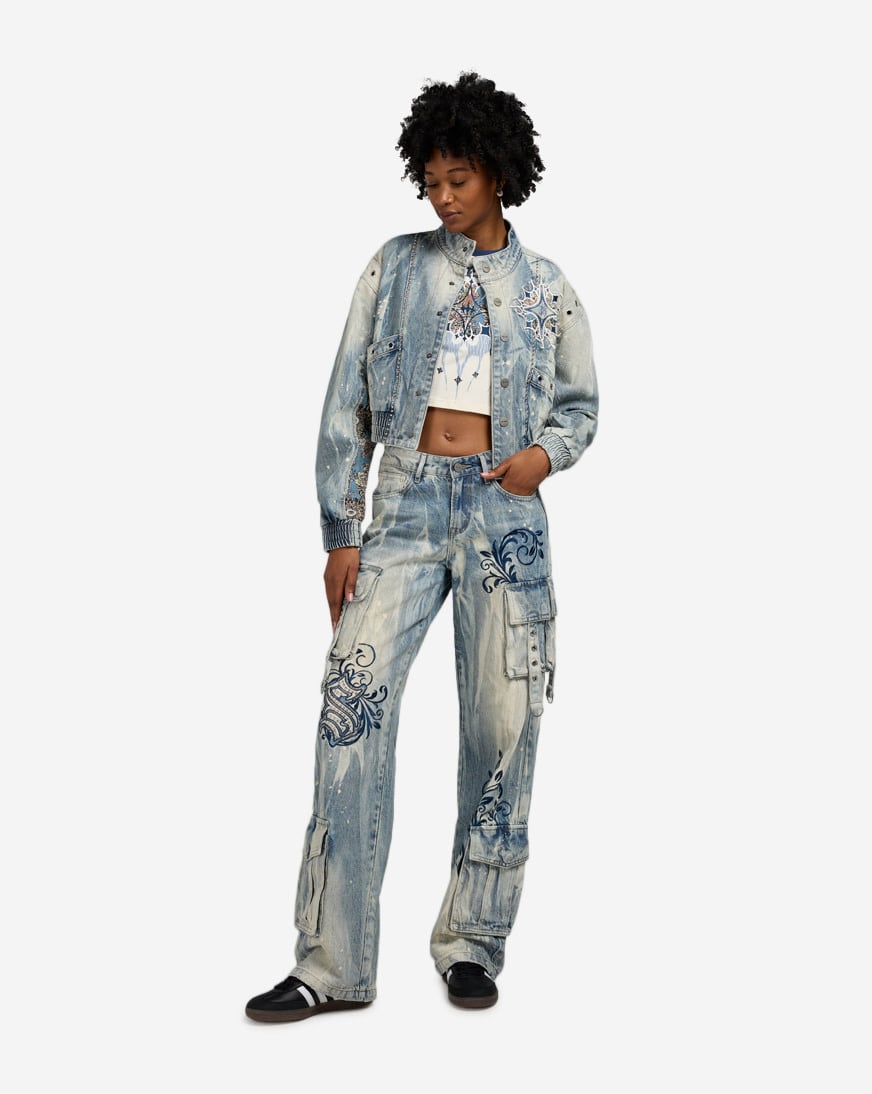 aaa♥ Shop Smoke Rise Wide Leg Cargo Tapestry Denim Jeans