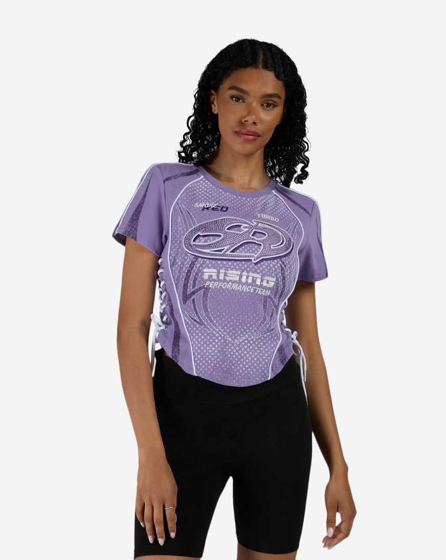 Shop Smoke Rise Side Tie Lace Up Racer Tee RKT26S409SN-CHALKVIOLET