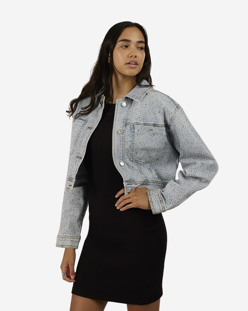 Shop Vibrant All-Over Rhinestone Denim Jacket XJK119-LIG
