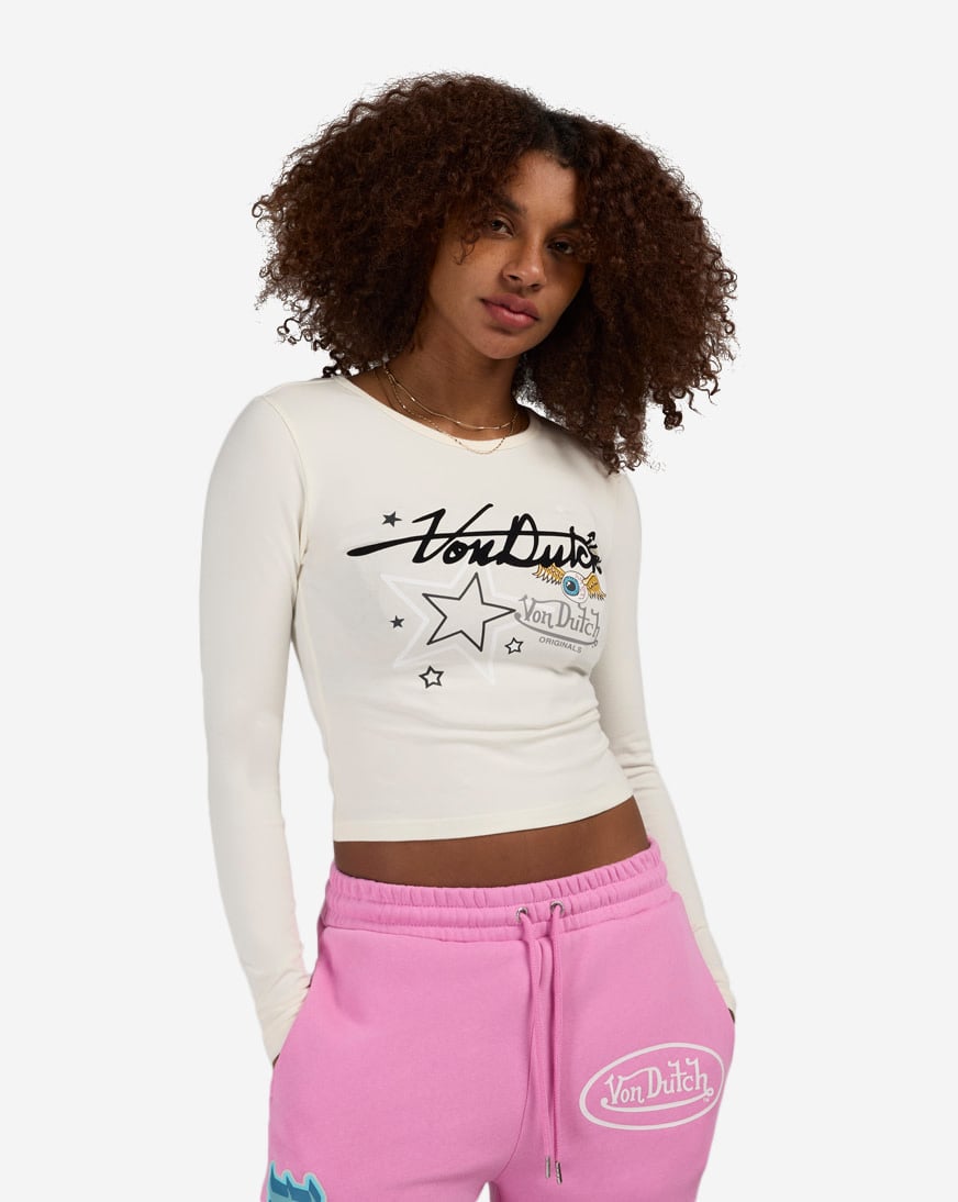 Shop Von Dutch Star Long sleeve Tee 7VND9C9855SN cream | SNIPES USA