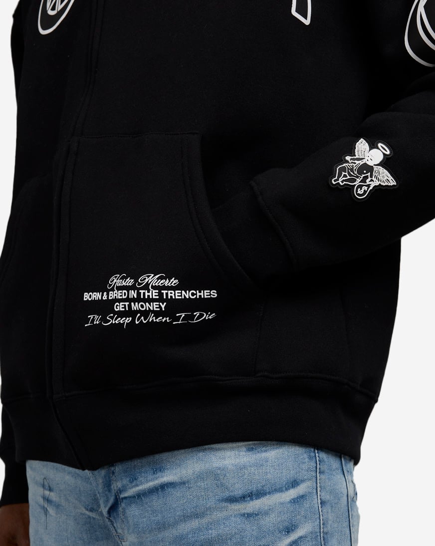 Shop Hasta Muerte Full Zip Skull Hoodie HM0CT001-BLK black