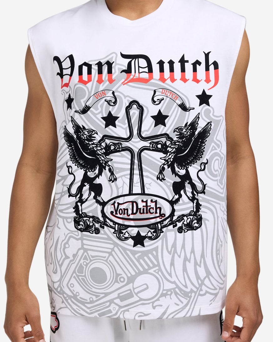 Shop Von Dutch Printed Cross Muscle Tank 4VND9B7774-WHT