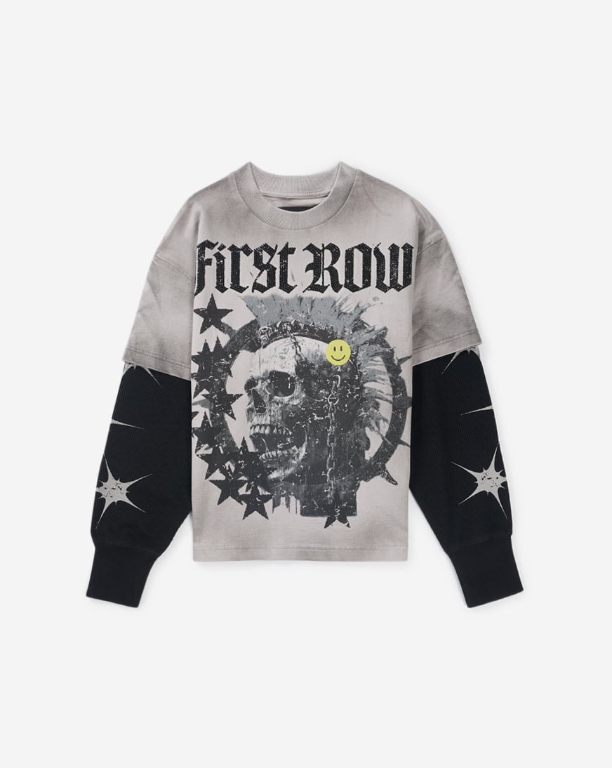 Shop First Row Kids' Thermal Smiley Skull Tee FRBM0027S grey