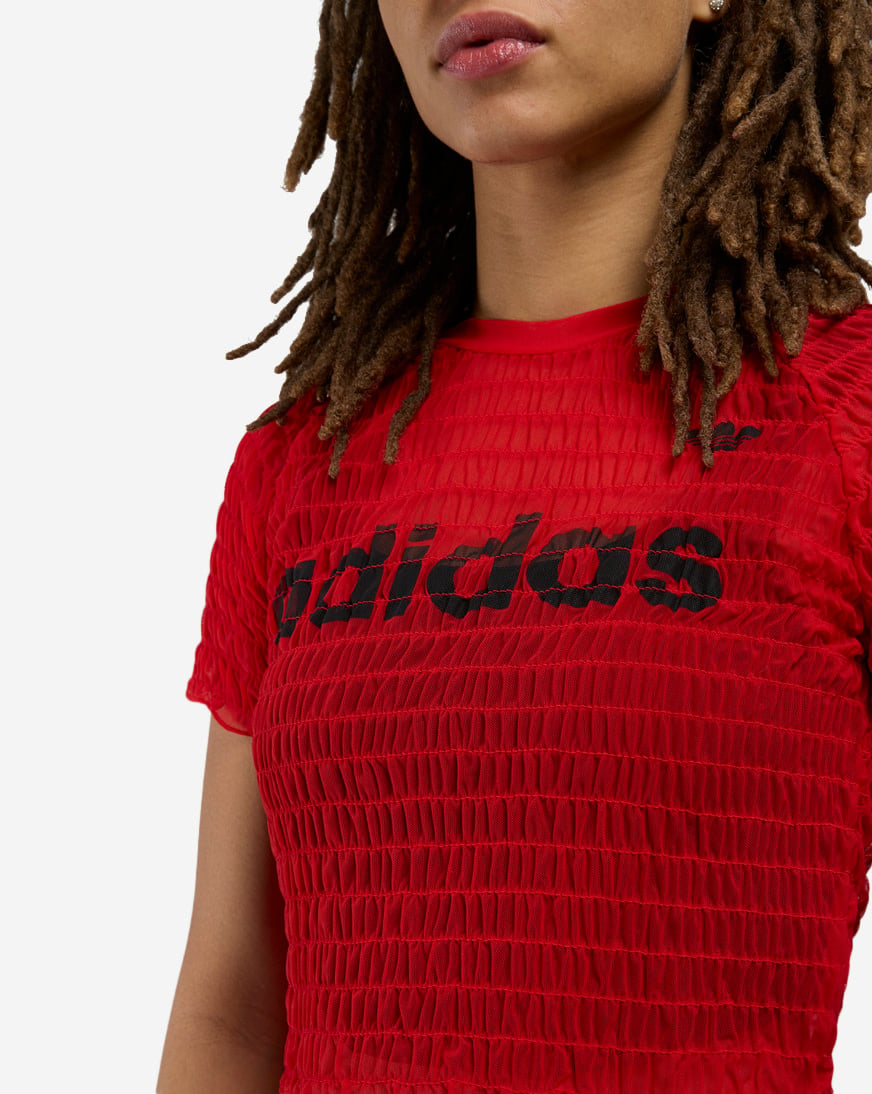 Shop adidas Smocked Cali Tee KE3432 red | SNIPES USA
