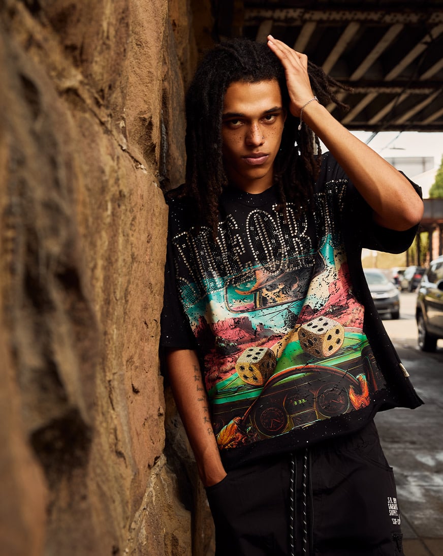 Shop BKYS Apparel Ride Or Dice Cropped Tee T1428SP-BLK black