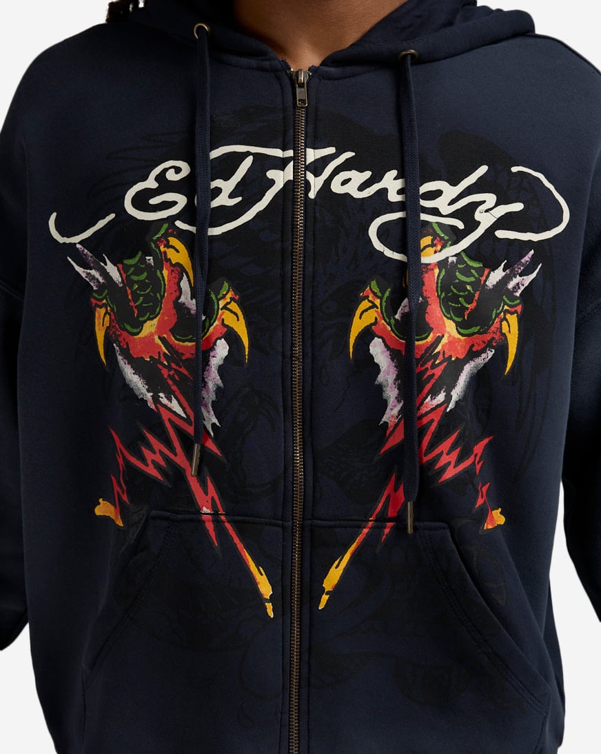 Shop Ed Hardy Tiger Flame Full Zip Hoodie EHM13036-NVY blue