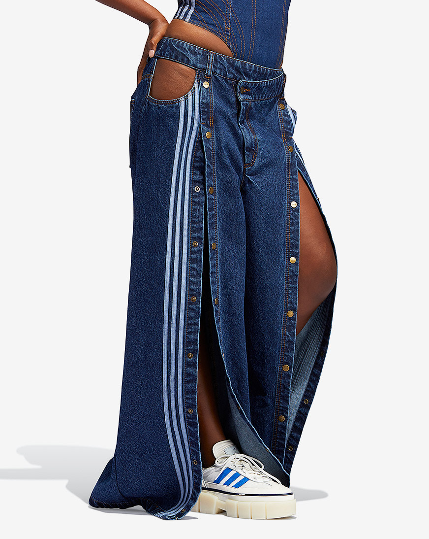 Shop adidas IVY PARK Denim Wide Leg Snap Pants H61716 blue