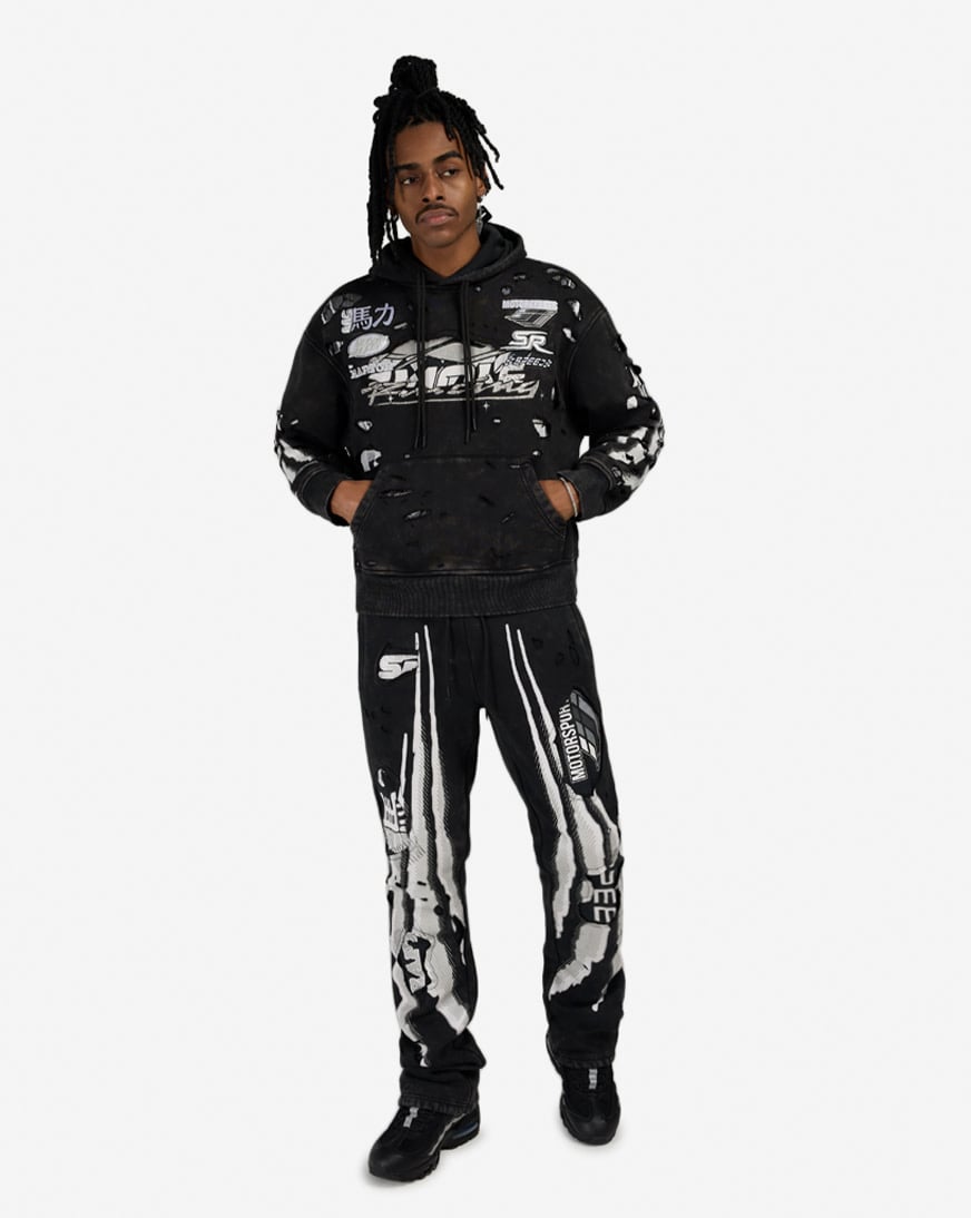 Shop Smoke Rise Racing Double Layer Hoodie FO26S428SN-BLK black