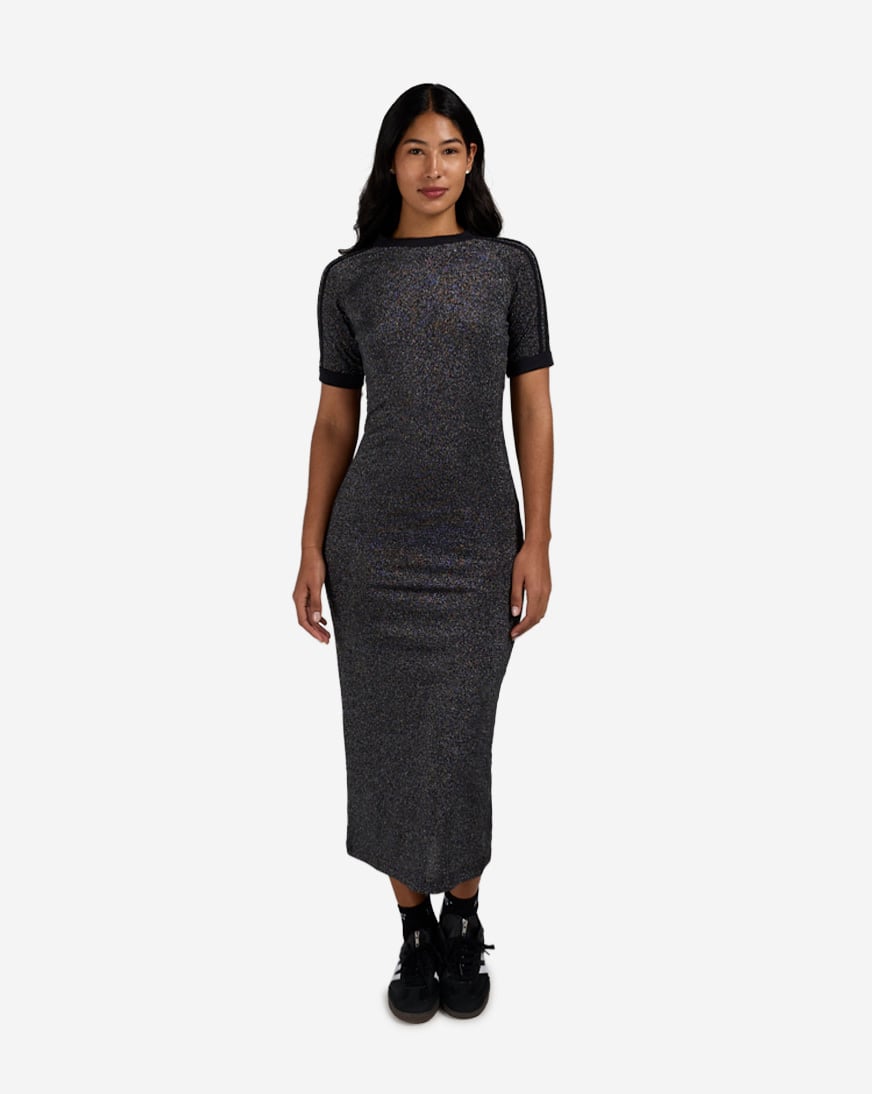Shop adidas Adicolor Holiday Glitter 3-Stripes Dress JW2621 black