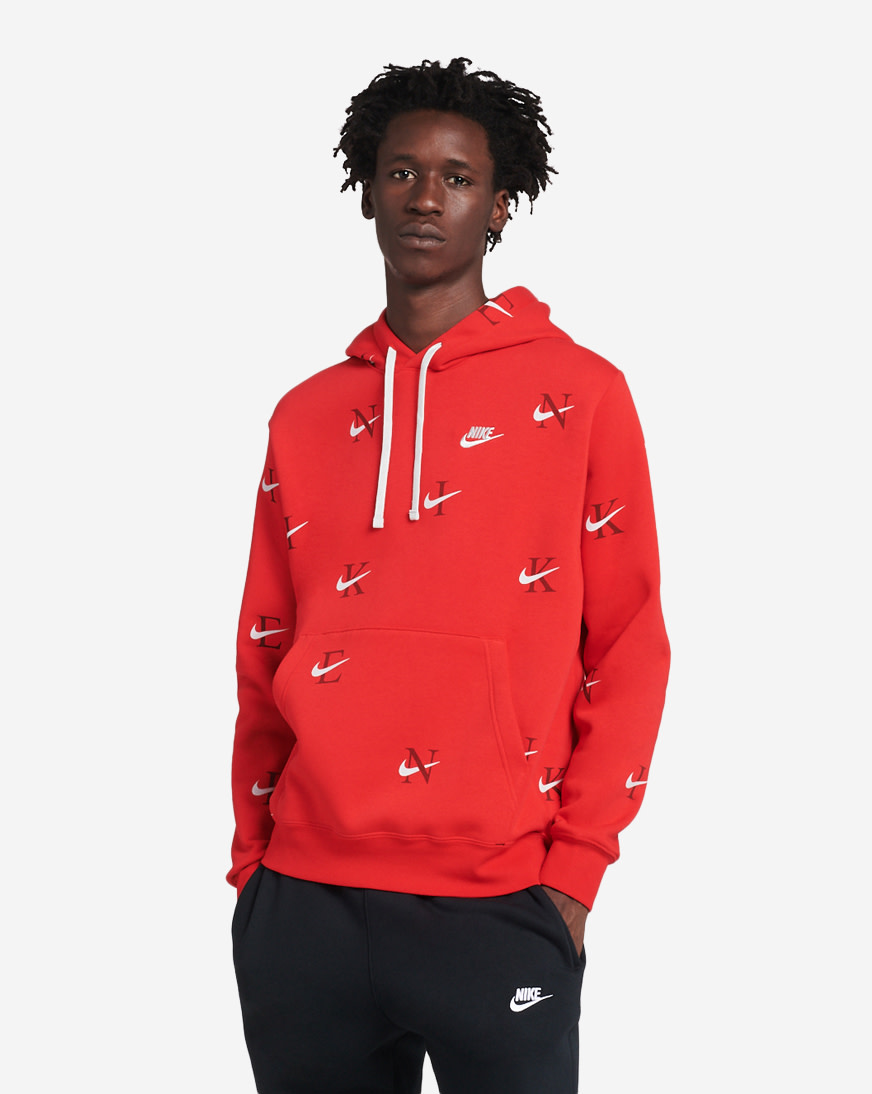 Shop Nike NSW AOP Club Fleece Pullover Hoodie DV9601-657 red