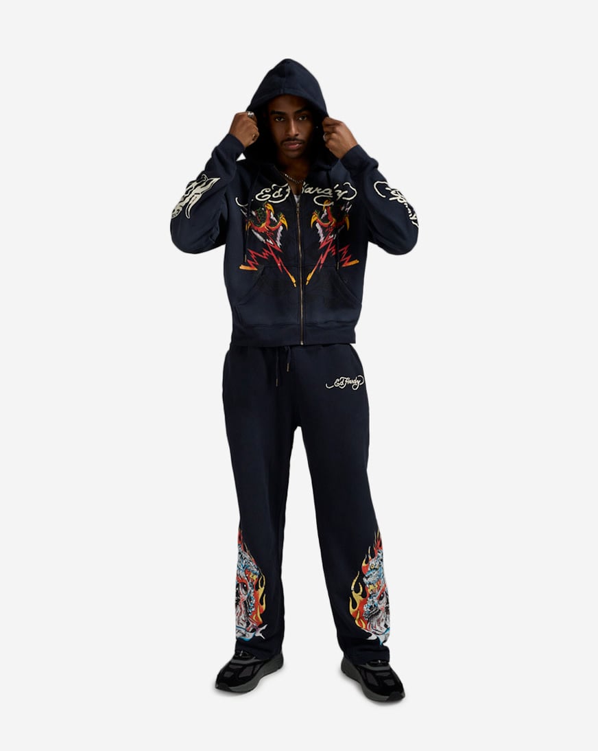 Shop Ed Hardy Tiger Flame Full Zip Hoodie EHM13036-NVY blue