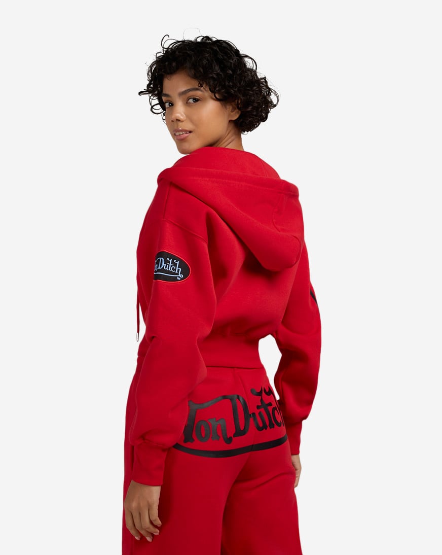 Shop Von Dutch Sticker Mashup Full-Zip Hoodie 7VND2A5481 red