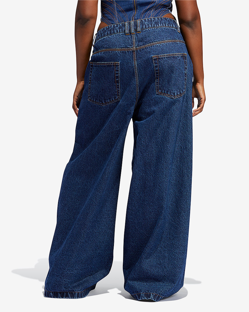 Shop adidas IVY PARK Denim Wide Leg Snap Pants H61716 blue