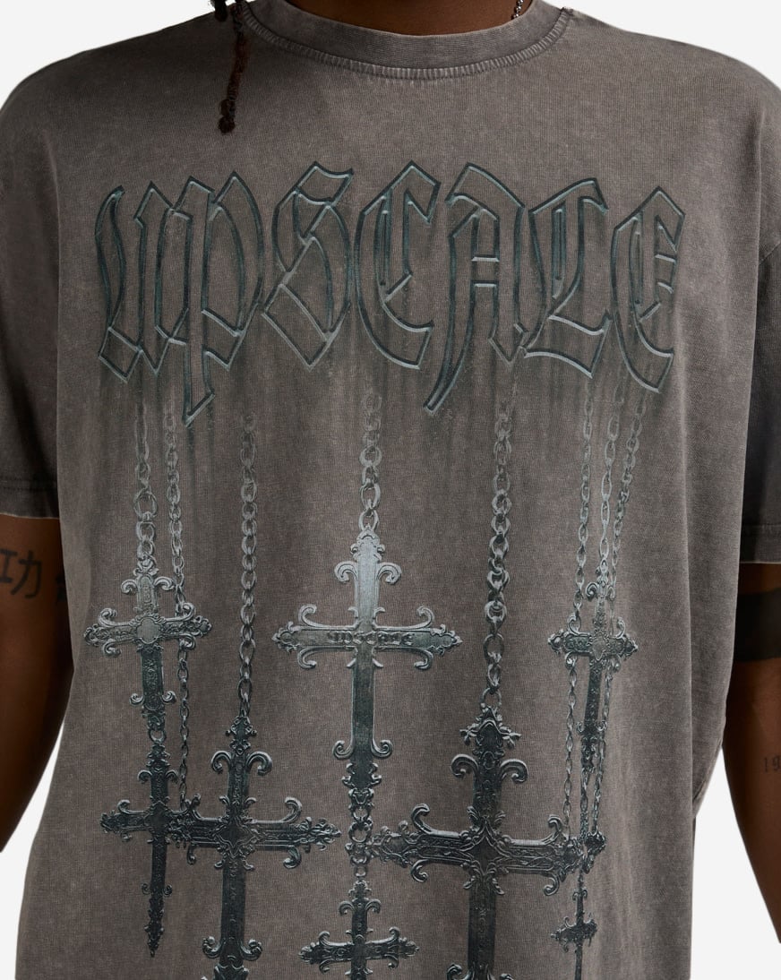 Shop Upscale Chrome Hanging Crosses Acid Washed Tee MTUS524A-02726