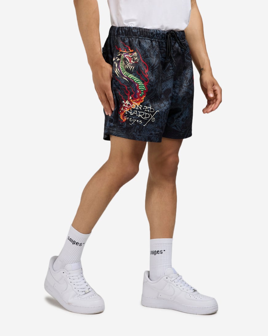 Shop Ed Hardy Cobra Flame Mesh Shorts EHM8004-7-BLK black | SNIPES USA
