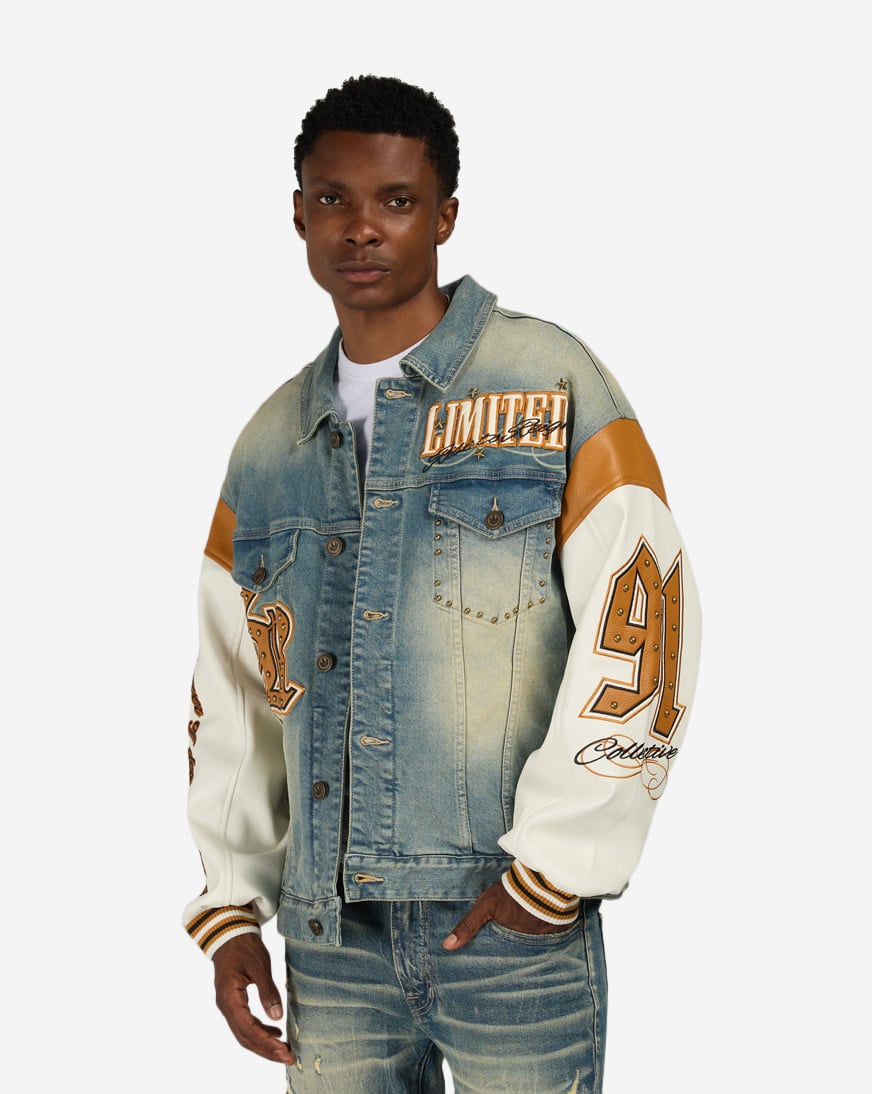 Shop Smoke Rise Rise To Reign Trucker Jacket JJ26F545SN-BLU blue