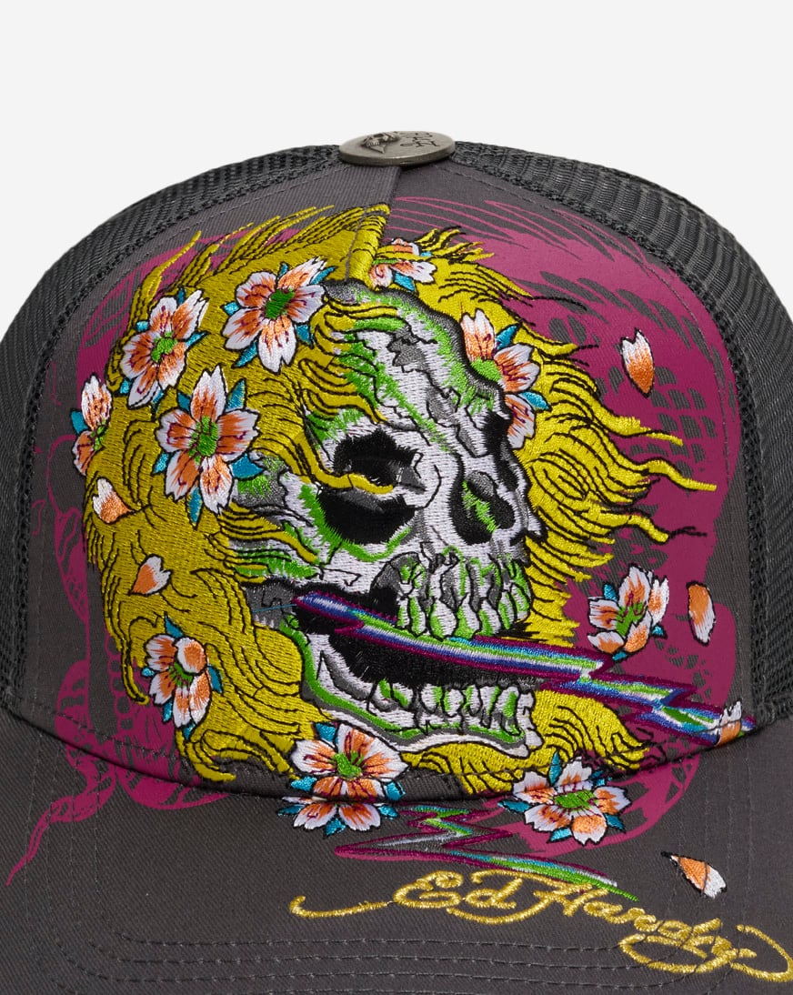 Shop Ed Hardy Crazy Skull Trucker Hat EHH0001-82 grey | SNIPES USA