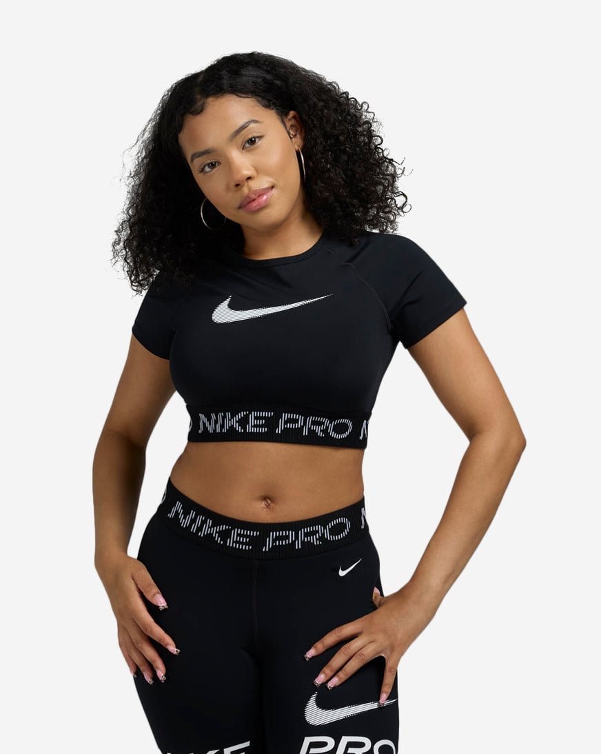 Shop Nike Pro Dri-FIT Short-Sleeve Cropped Top HV3673-010 black