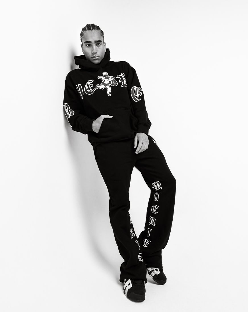 Shop Hasta Muerte Motivated Stacked Fleece Pant HMMOTIVATEDBTM-BLK