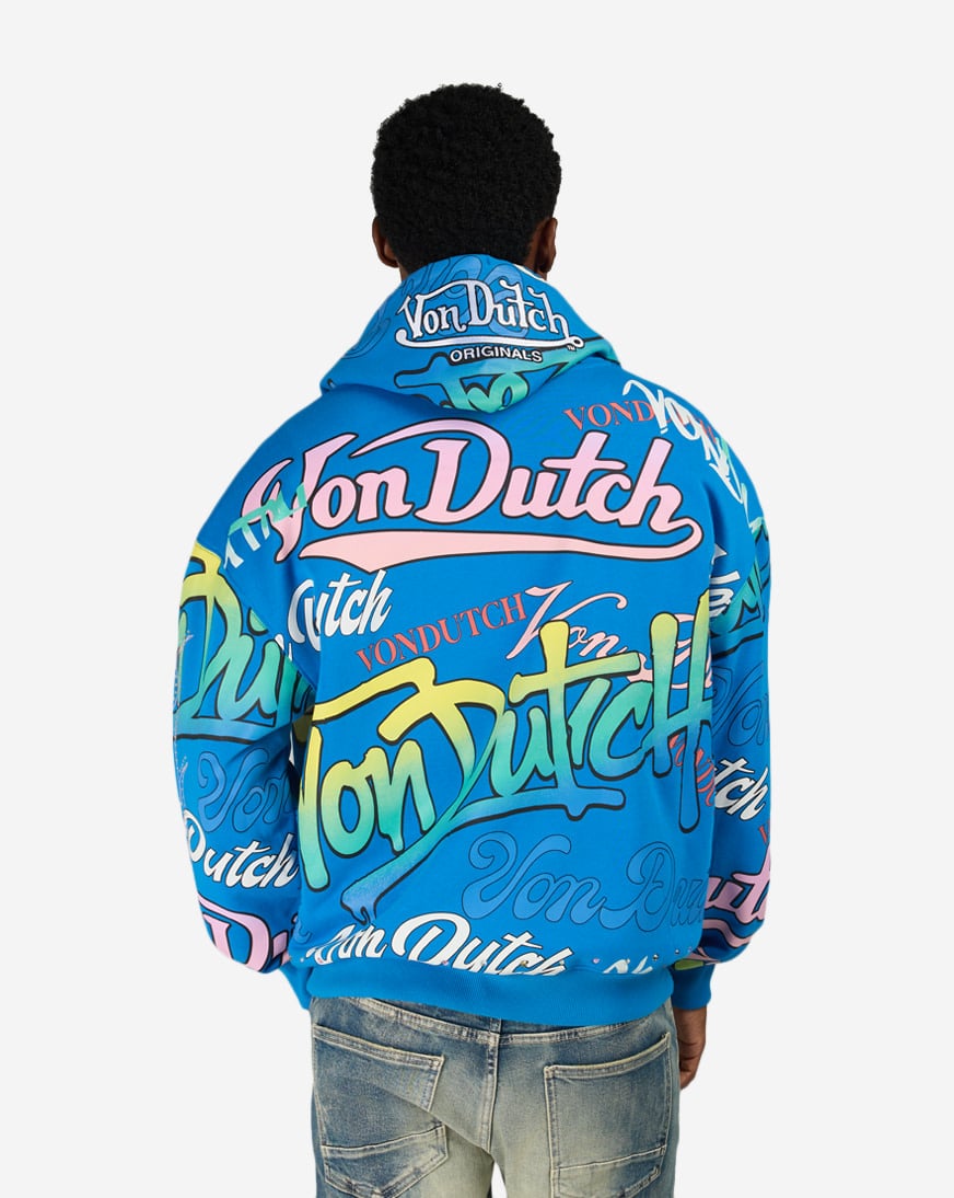 Shop Von Dutch Street Tag Allover Print Full Zip Hoodie 4VND2B0431