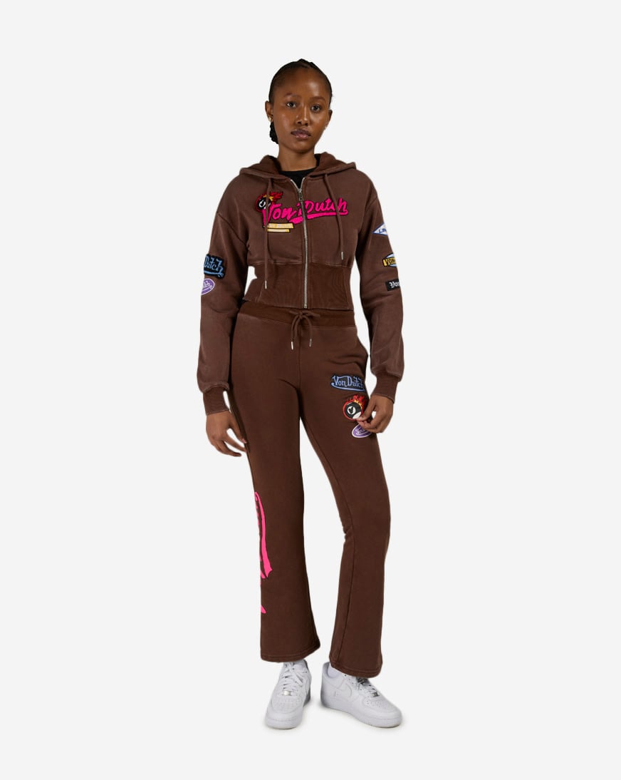 Shop Von Dutch Full Zip Fleece Corset Hoodie VND2B0089SN brown