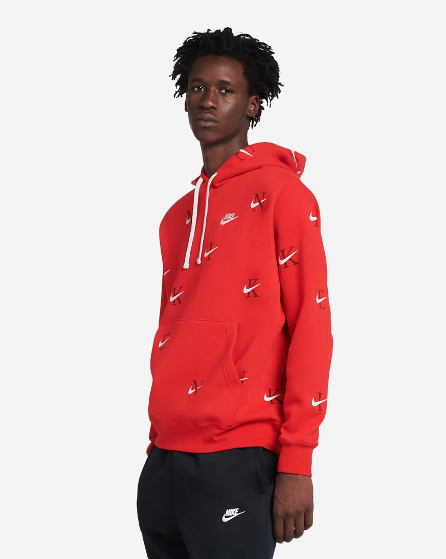 Shop Nike NSW AOP Club Fleece Pullover Hoodie DV9601-657 red