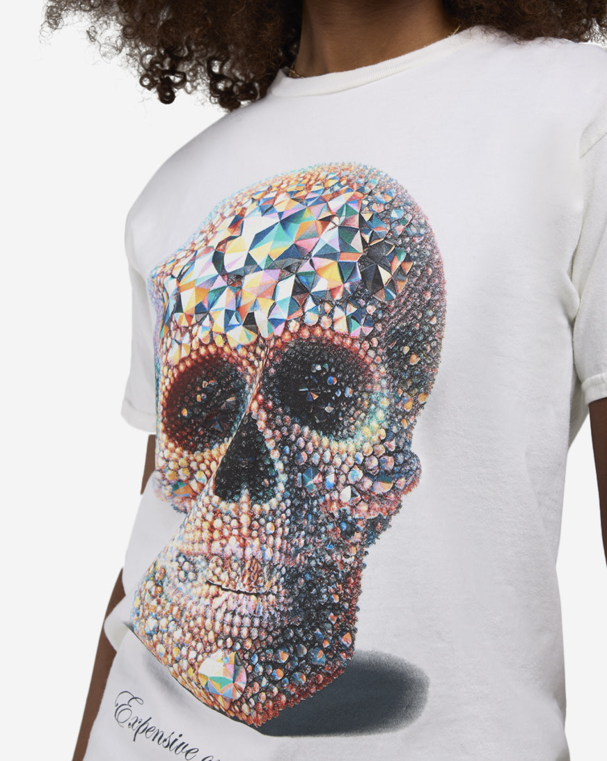 Shop Graphic Tees Crystal Bedazzled Skull Tee WGN-234 white