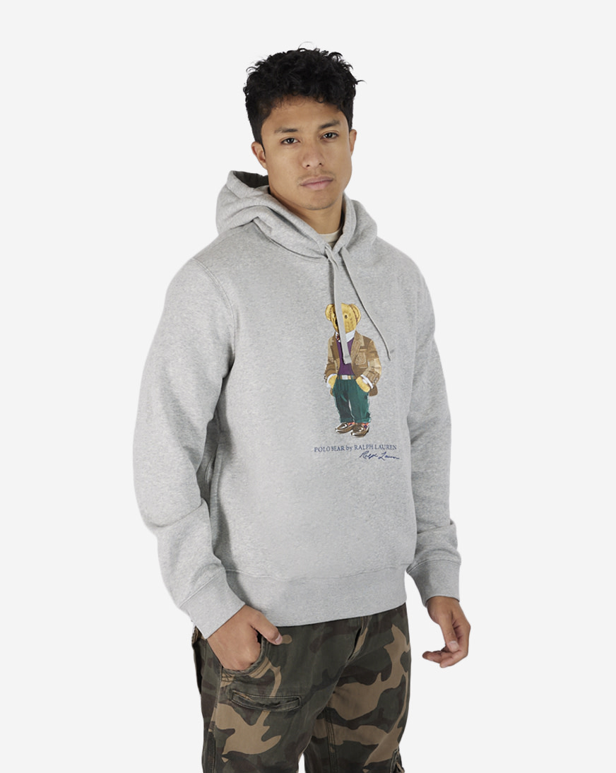 Shop Polo Ralph Lauren Bear Hoodie 710853309027-HGREY grey