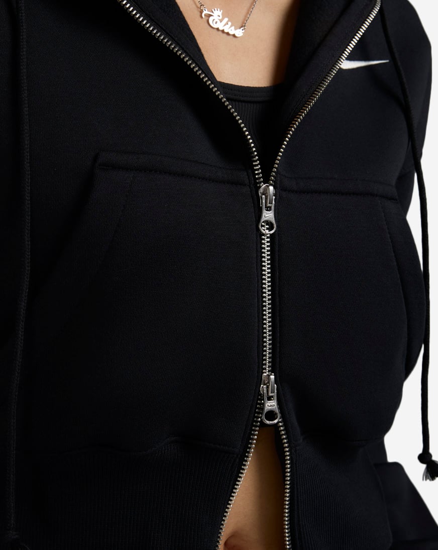 nike cropped fleece zip thru hoodie in black