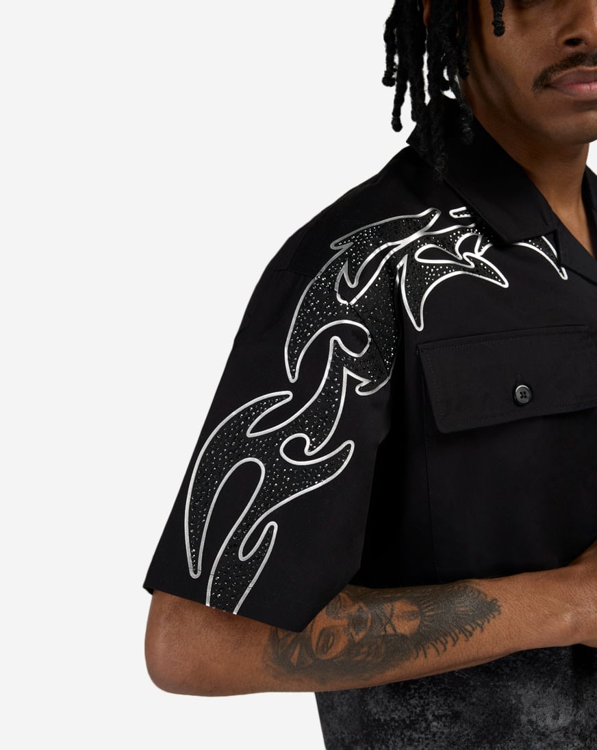 Shop Smoke Rise Rise Over Chaos Woven Shirt WH26S429SN-BLK black